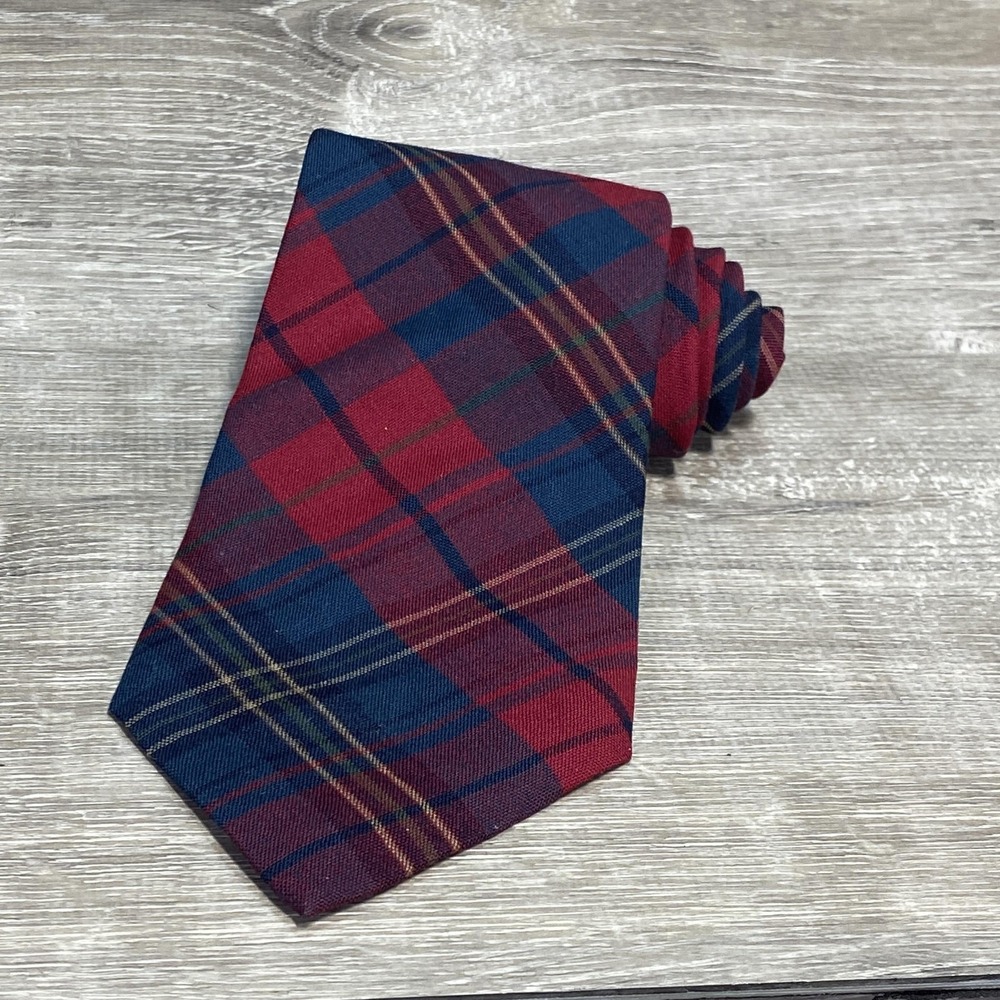 Pendleton Tie Mens One Size Red Navy Tartan Plaid‎ 100% Wool Necktie Lined